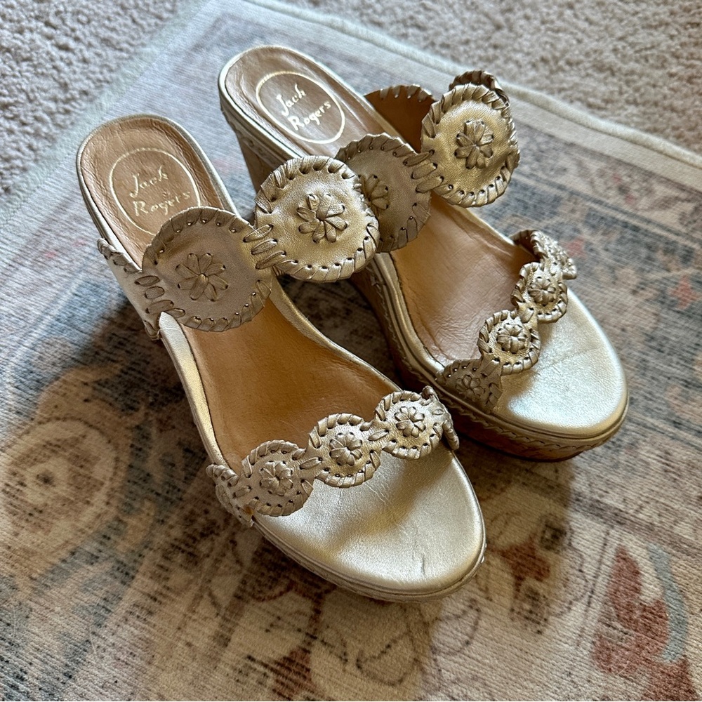 Jack Rogers Gold Slide Platform Sandals